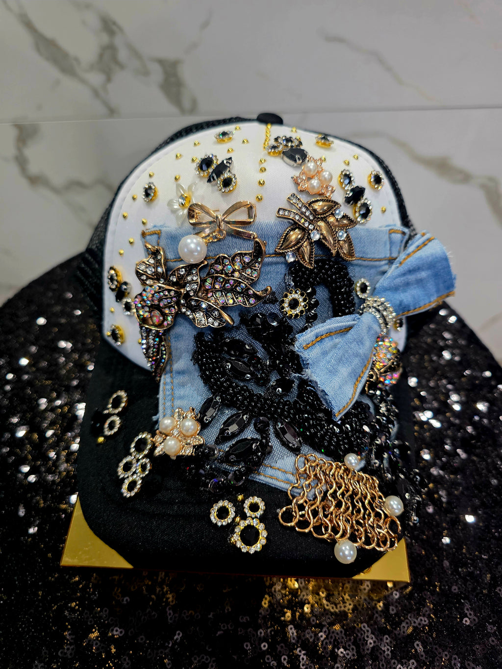 Lady Bug Rhinestone Charm Custom Cap