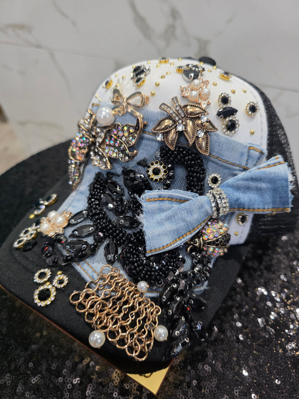 Lady Bug Rhinestone Charm Custom Cap