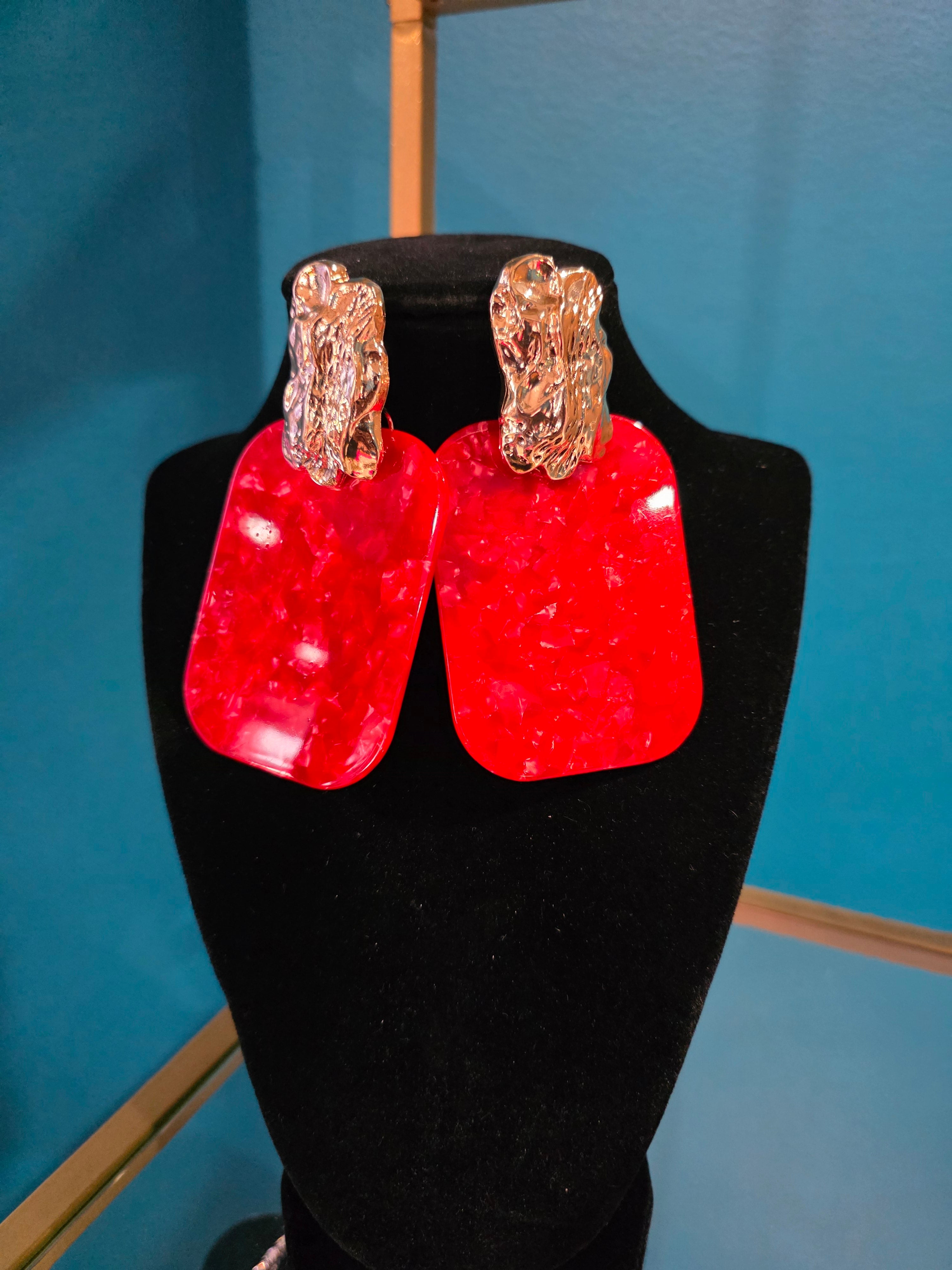Red Large Lacquer Earrings
