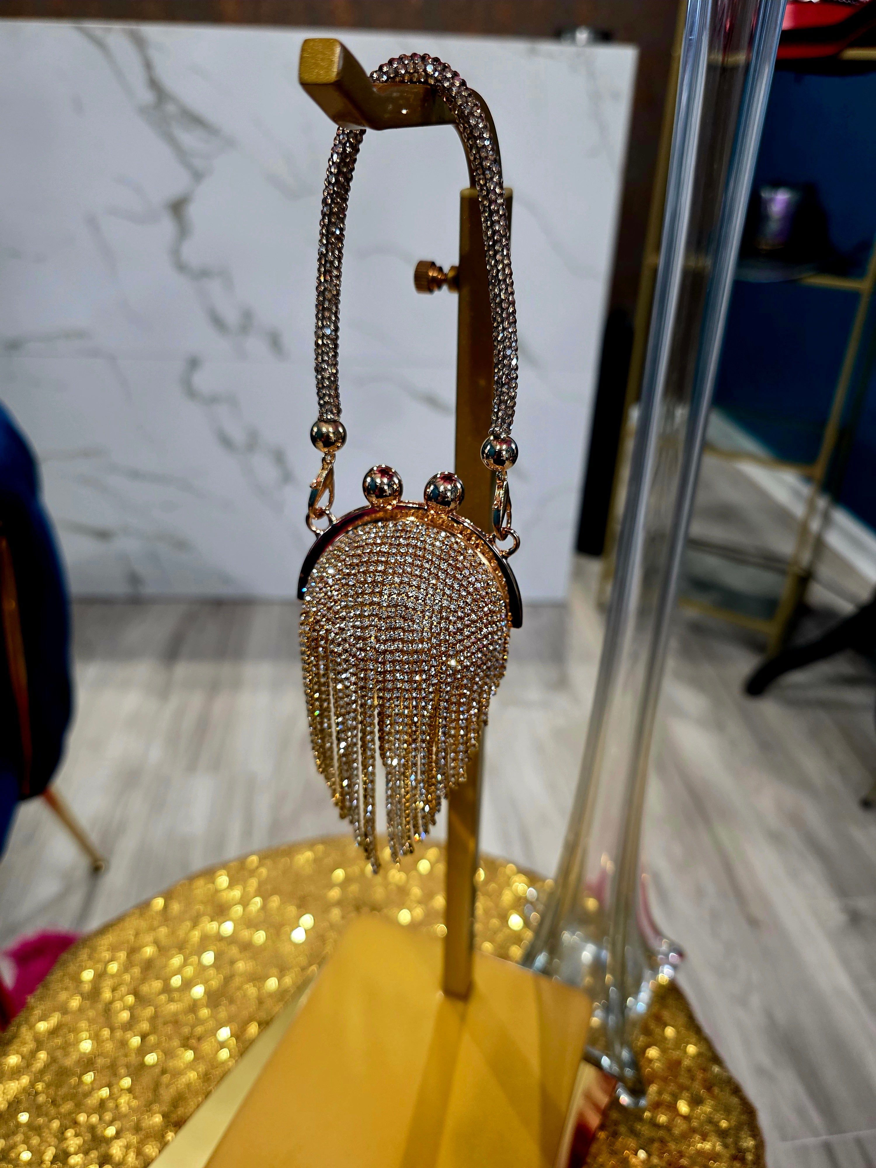 Mini Rhinestone Double Handle Ball Clutch