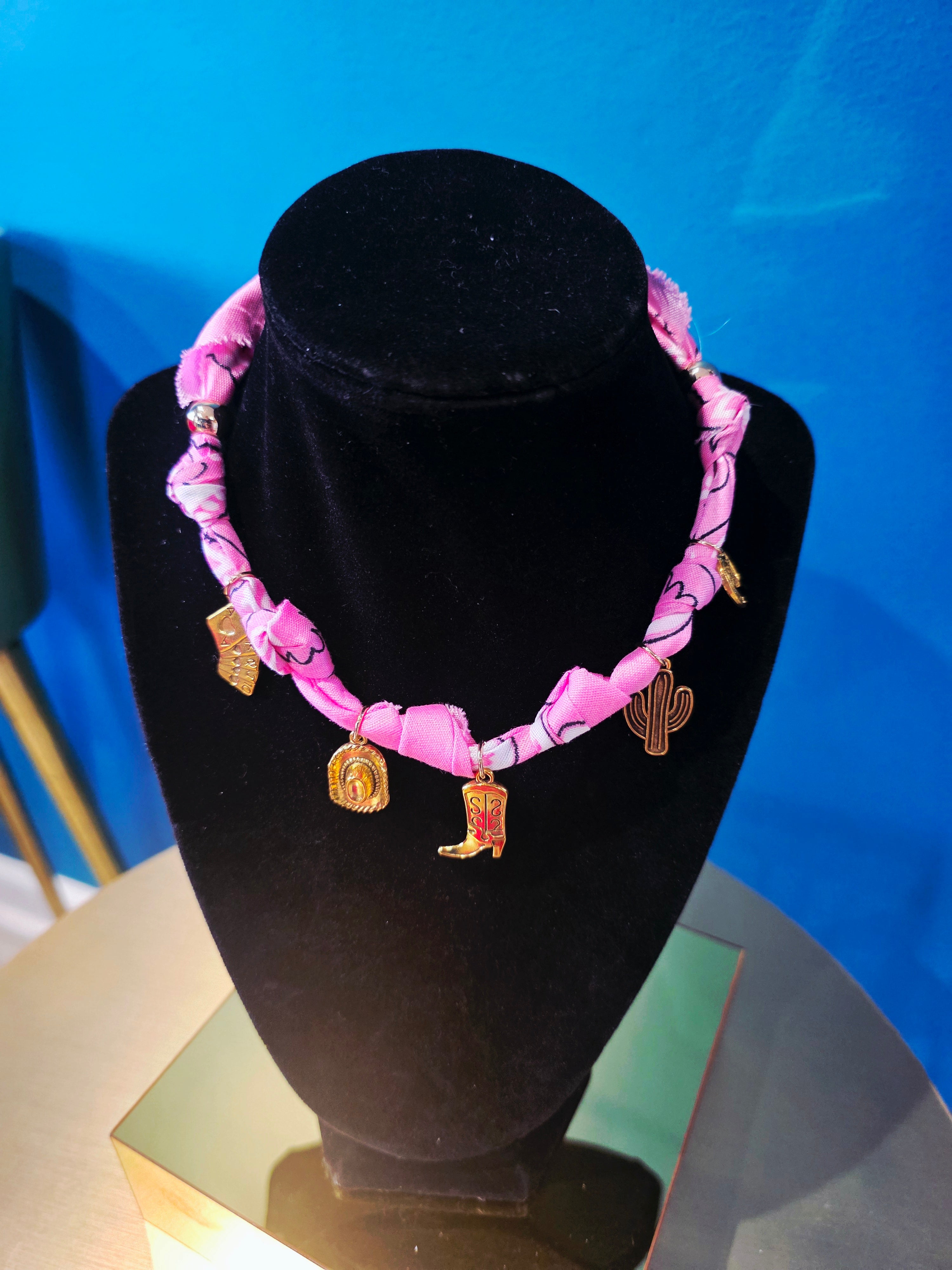 Pink Western Bandana Necklace