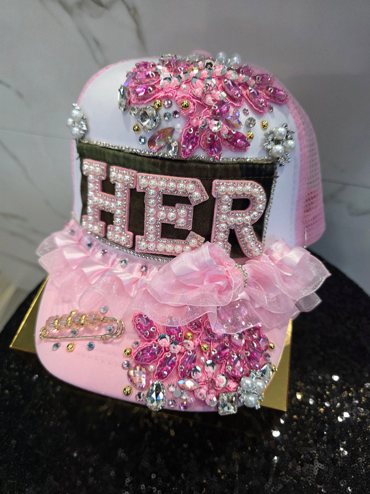 H.E.R. Pink Accent Custom Cap🩷💓🤍🩷🩷