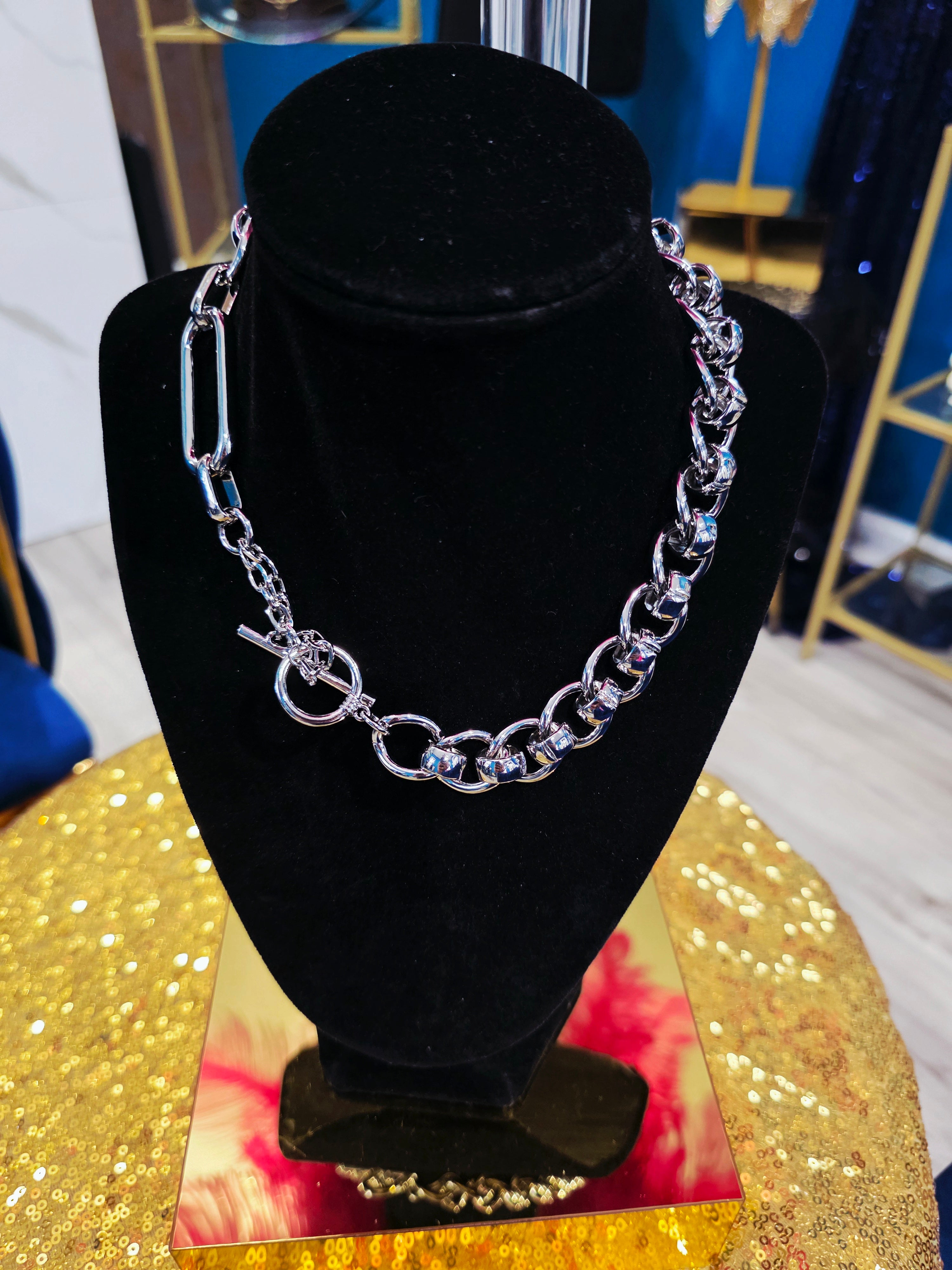 Heavy Silver Toggle Link Necklace