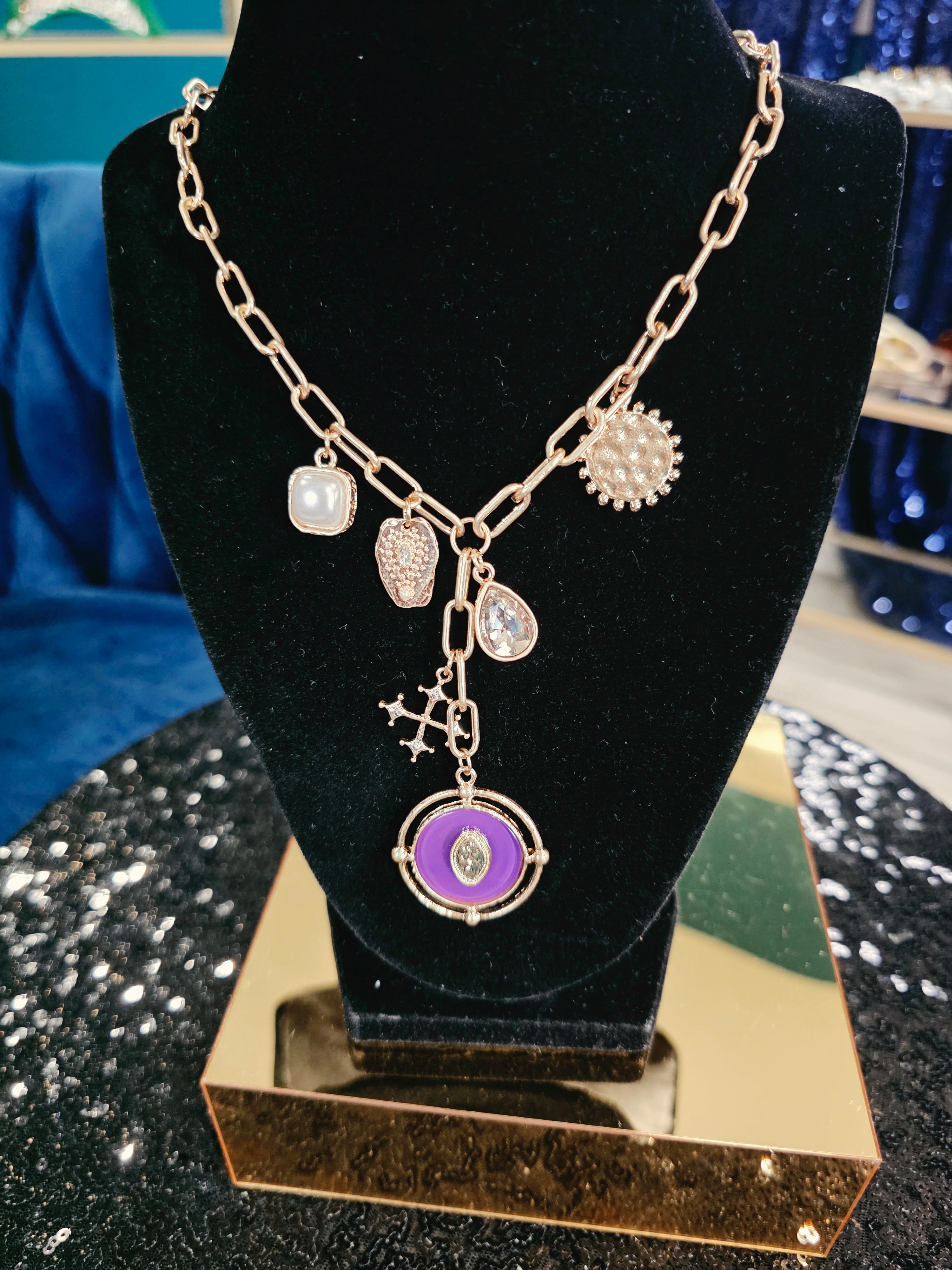 Purple Toggle Charm Necklace