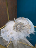 White Feathered Rhinestone Cap