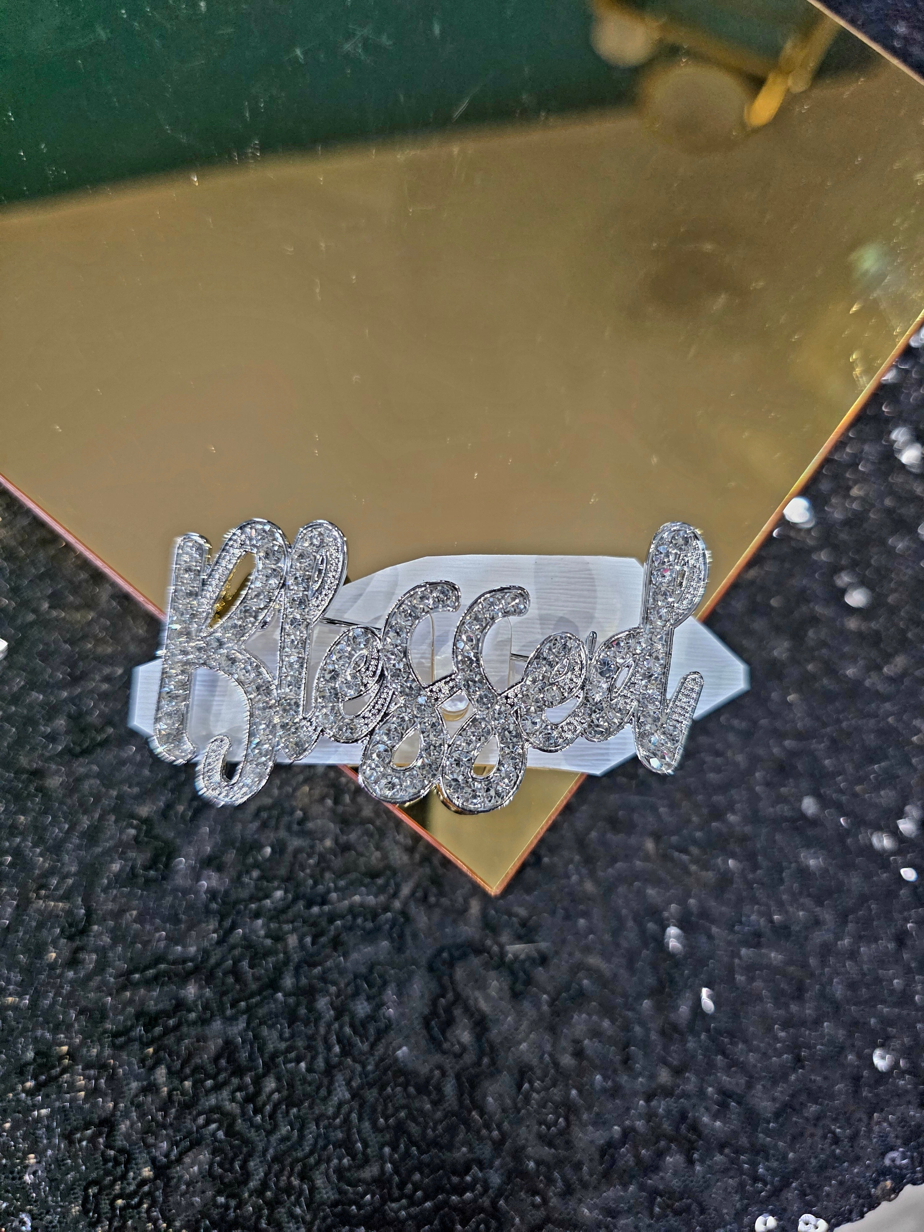 Silver Rhinestone "BLESSED" Brooch