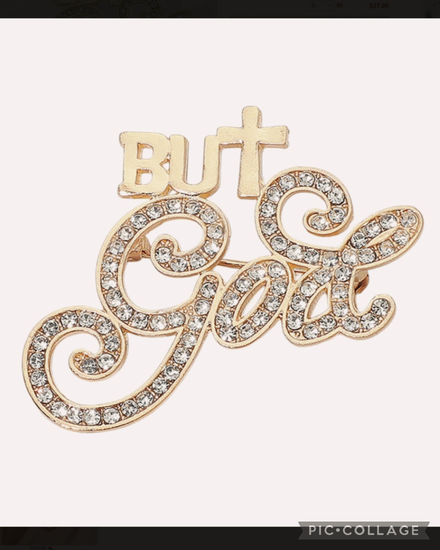 "But God" Gold Rhinestone Brooch