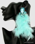 Aqua Rhinestone Feathered Earrings