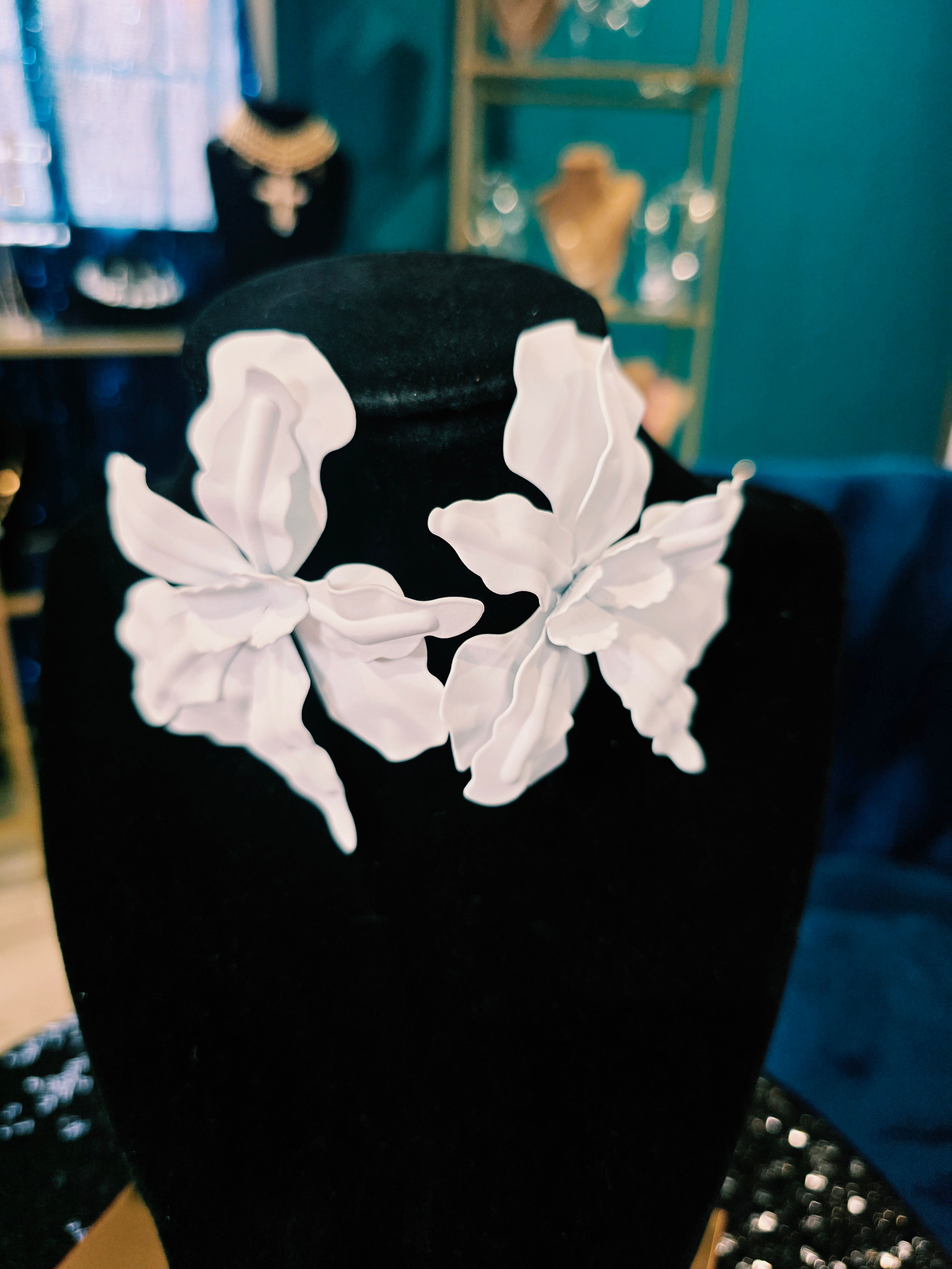 White Flowered Clay Earrings