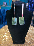 Green Flat Long Stem Earrings