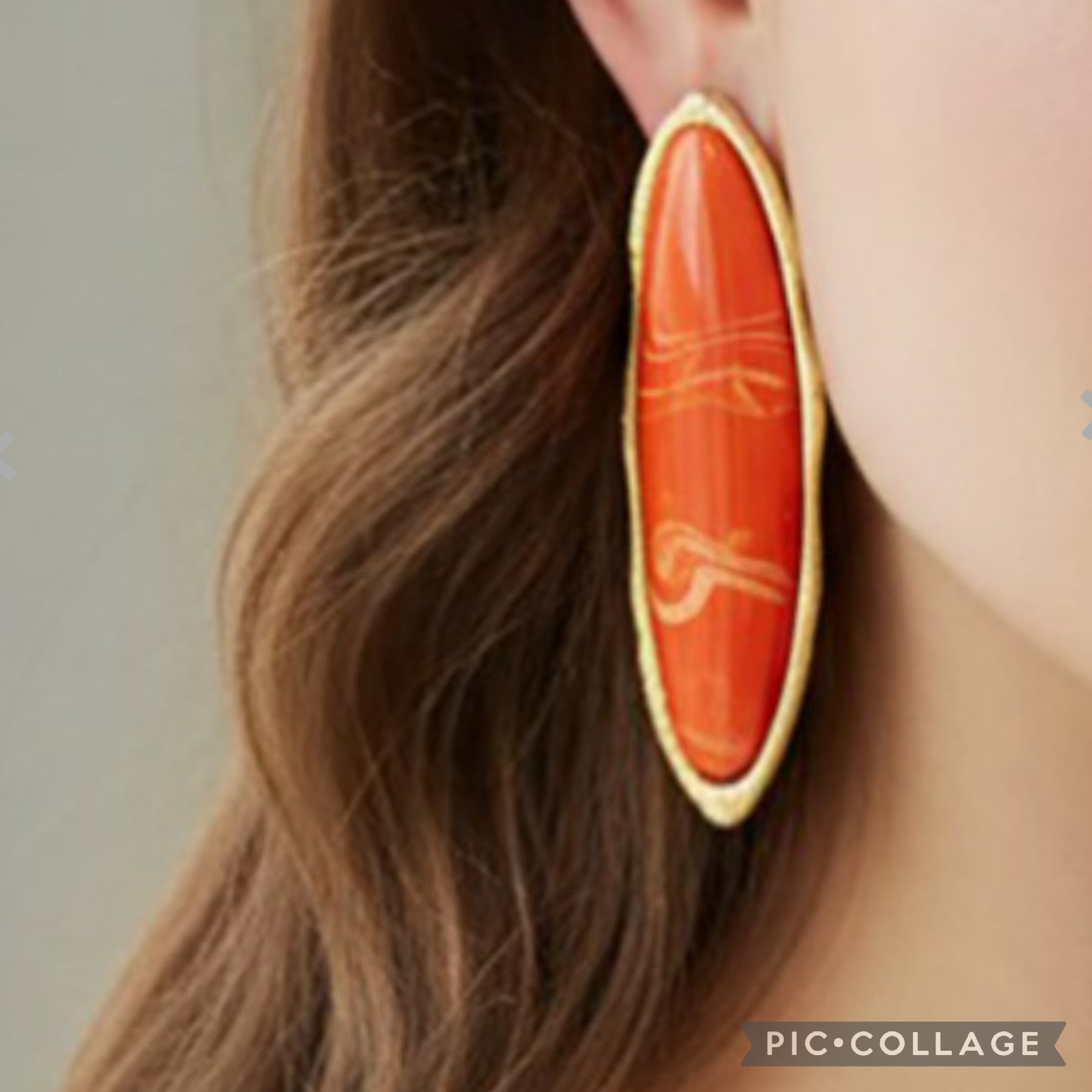 Burnt Orange Oval Swirl Earrings