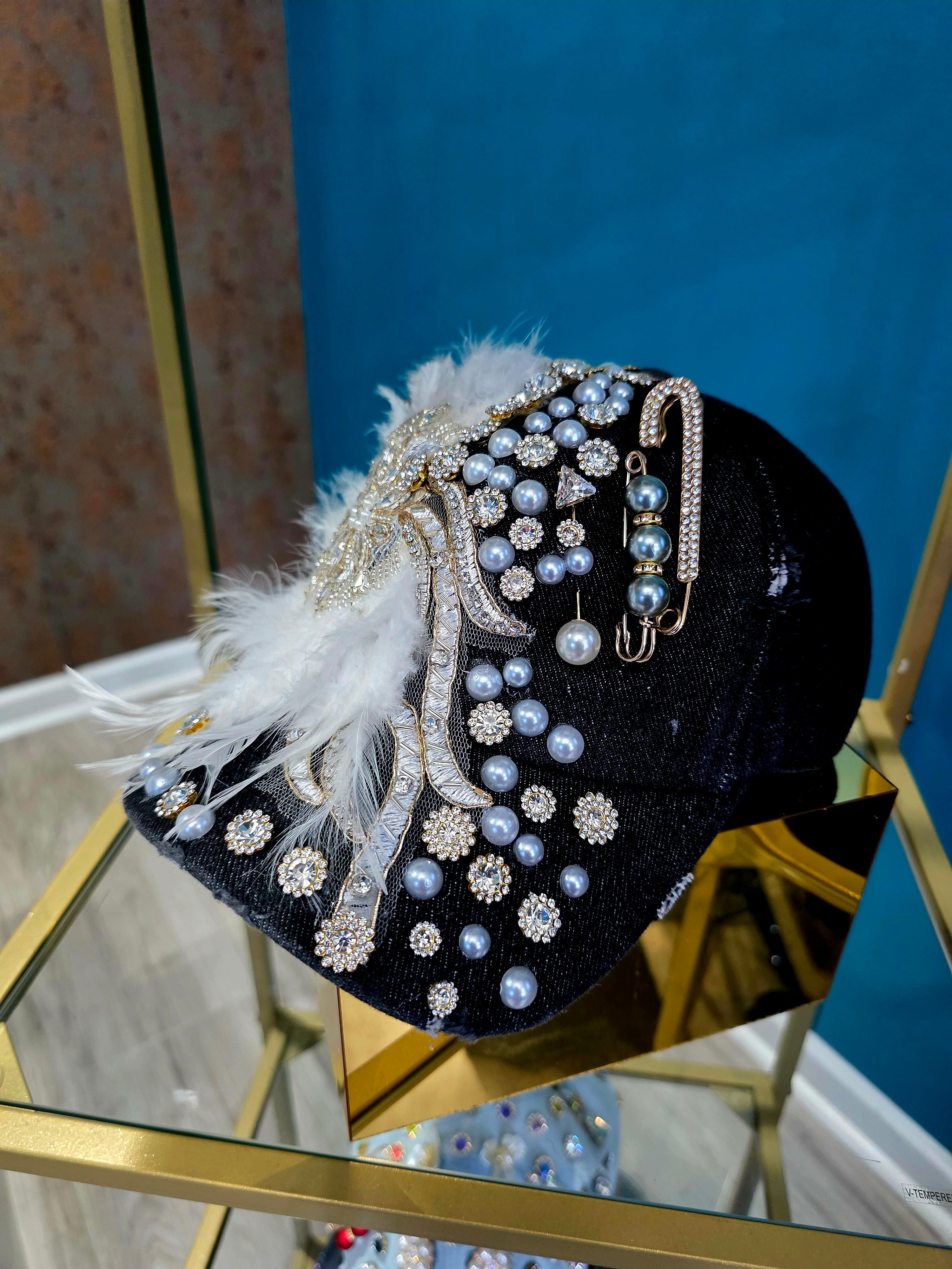 Custom Black Denim Charm Cap