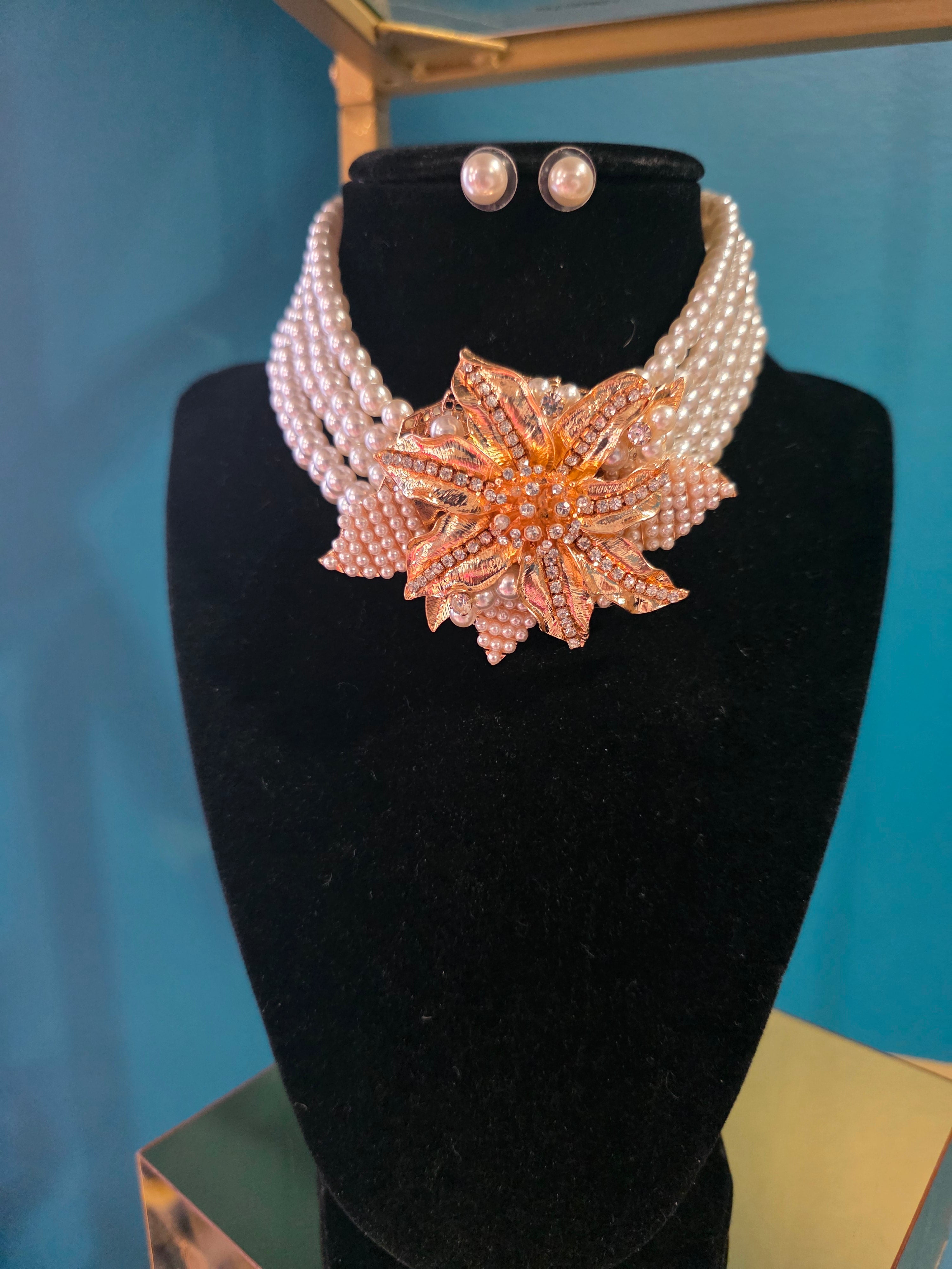 Flowered Pearl Choker Set