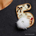 Large White Fur "5" Brooch