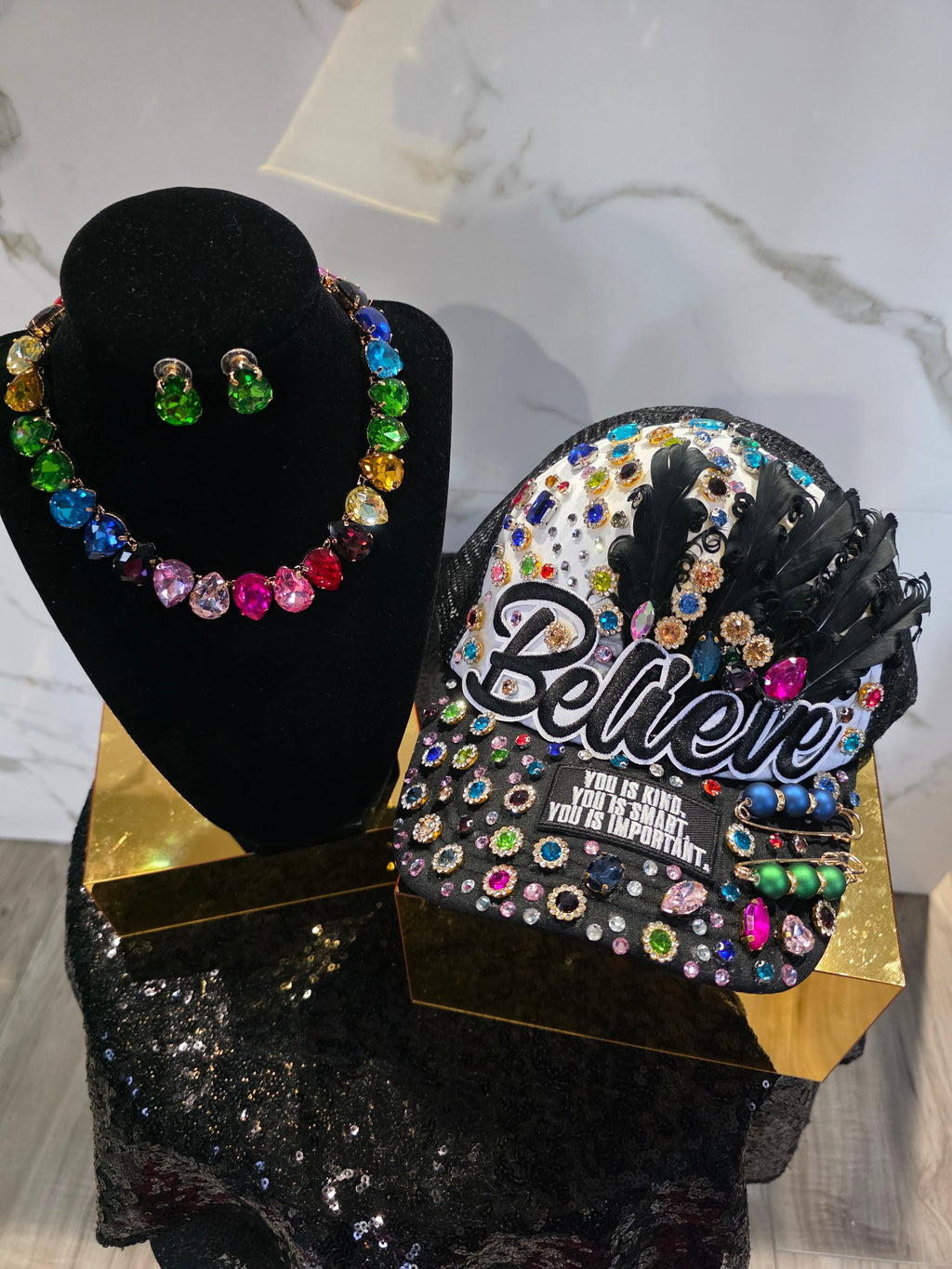 "Believe" Plenty of Stones Custom Cap🩷🧡💛💚💙🤎