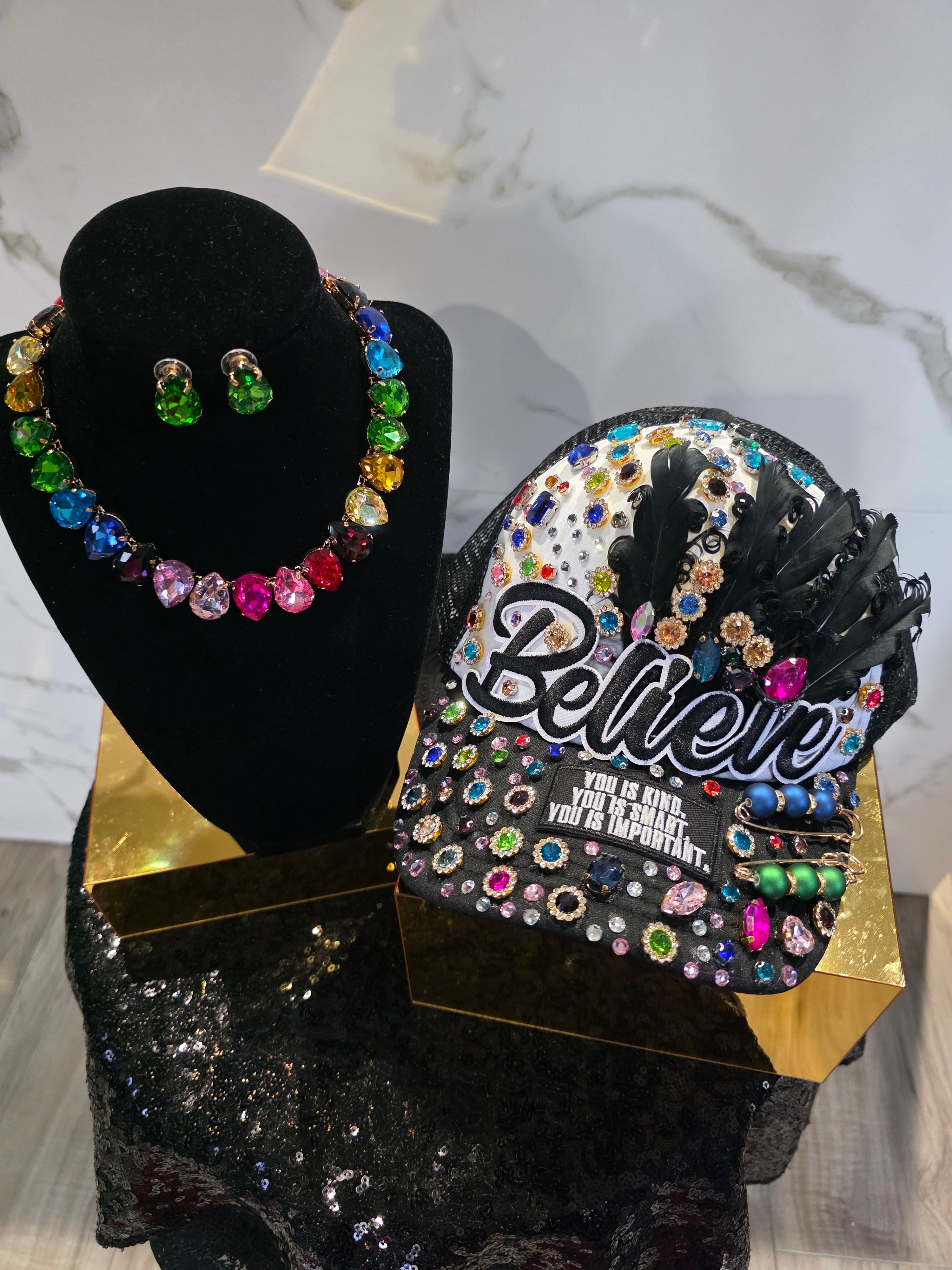 "Believe" Plenty of Stones Custom Cap🩷🧡💛💚💙🤎