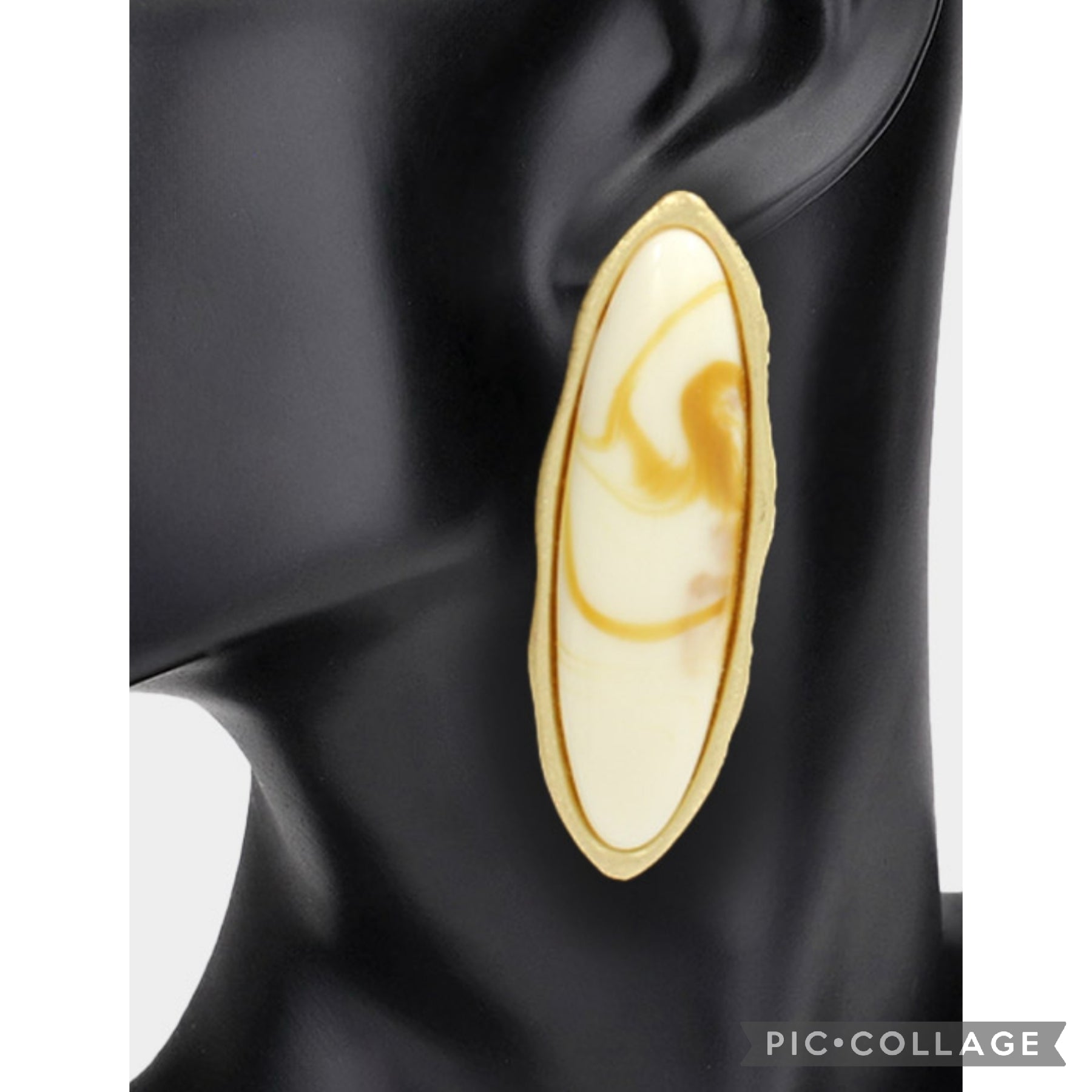 Oval Mustard and Cream Swirl Earrings