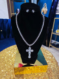 Silver Rhinestone Cross Necklace Set