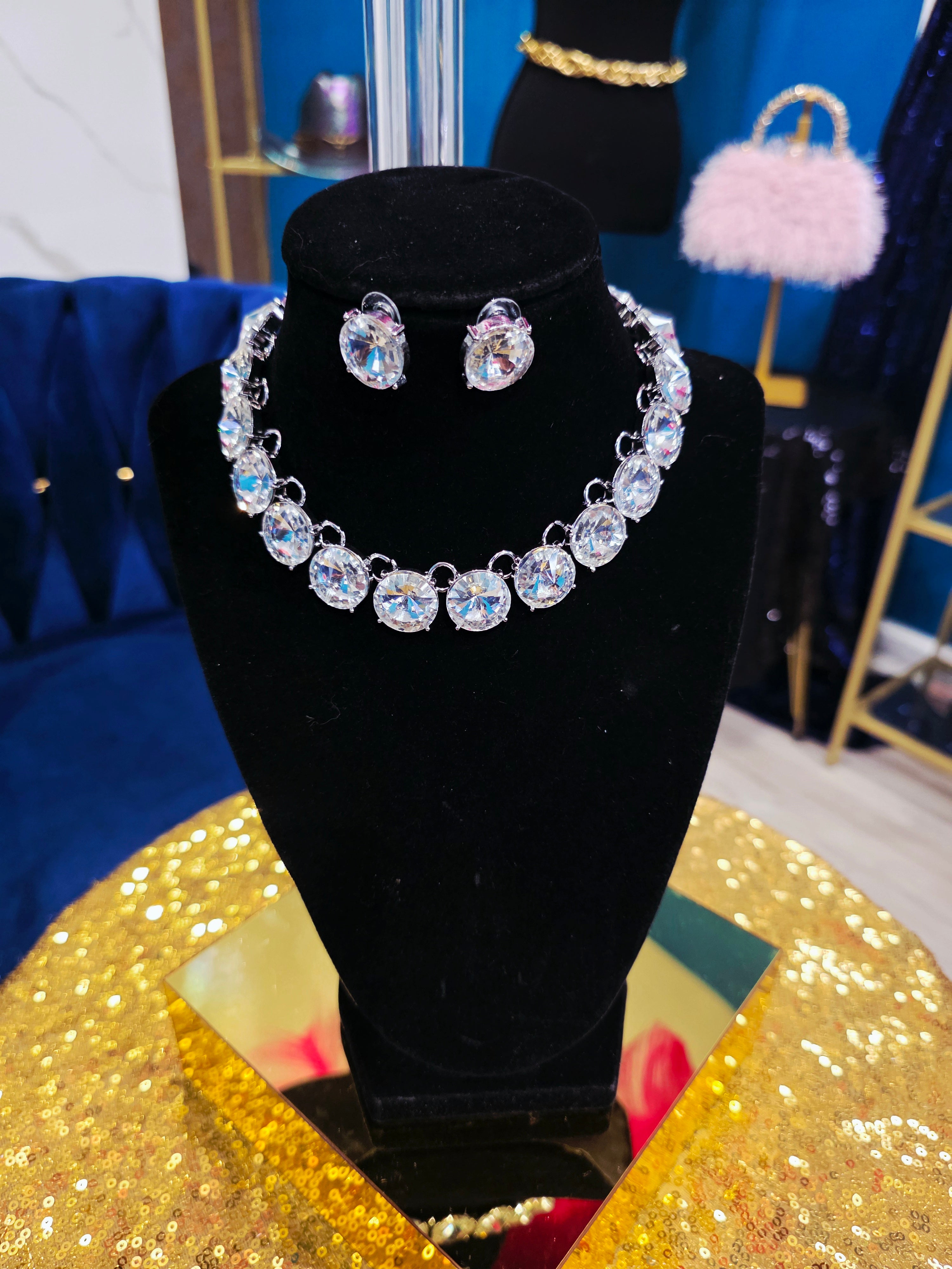 Silver Round Rhinestone Set