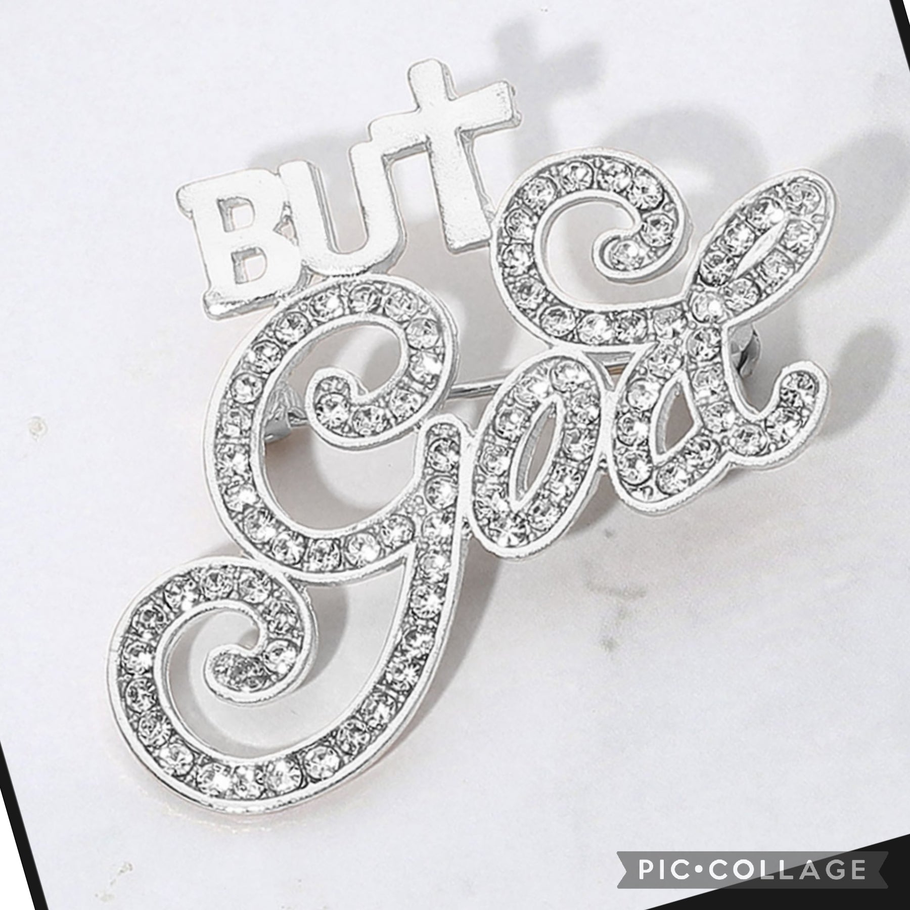 Silver Smooth Rhiestone But "God" Brooch