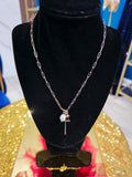 Gold Charm Pearl Skinny Link Necklace