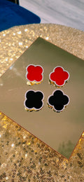 Red Rhinestone Lined Clover Brooch