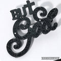 Black Lacquer Rhinestone But "God" Brooch