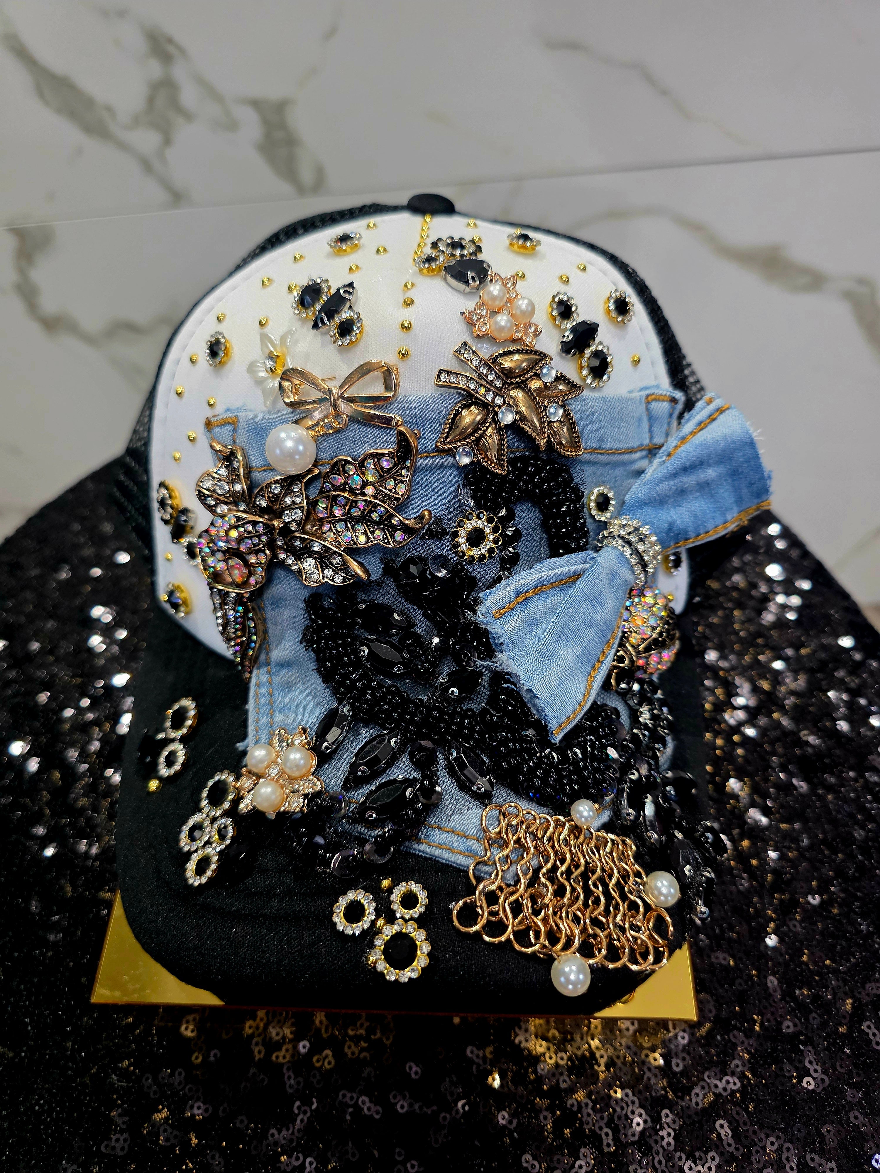 Lady Bug Rhinestone Charm Custom Cap