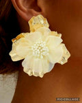 Chiffon Flowered Beaded Earrings